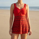 Women's Swim Dress One-Piece Swimsuit Ruched V-Neck Beach Vacation Cover-Up Style - Victrafia