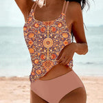 Women's Tankini Swimsuit Set Floral Print Layered Strap High-Waisted Two-Piece Beach Swimwear - Victrafia