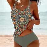 Women's Tankini Swimsuit Set Floral Print Layered Strap High-Waisted Two-Piece Beach Swimwear - Victrafia