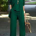 Women's Three-Piece Pant Set Wide-Leg Pants Cardigan Tank Top Office Workwear Business Casual - Victrafia