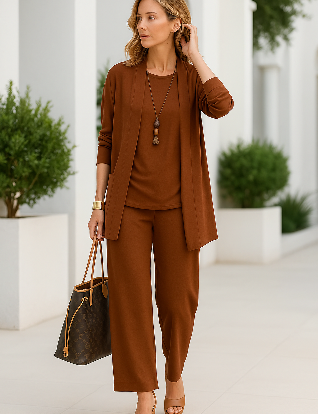 Women's Three-Piece Pant Set Wide-Leg Pants Cardigan Tank Top Office Workwear Business Casual - Victrafia