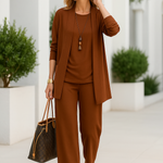 Women's Three-Piece Pant Set Wide-Leg Pants Cardigan Tank Top Office Workwear Business Casual - Victrafia
