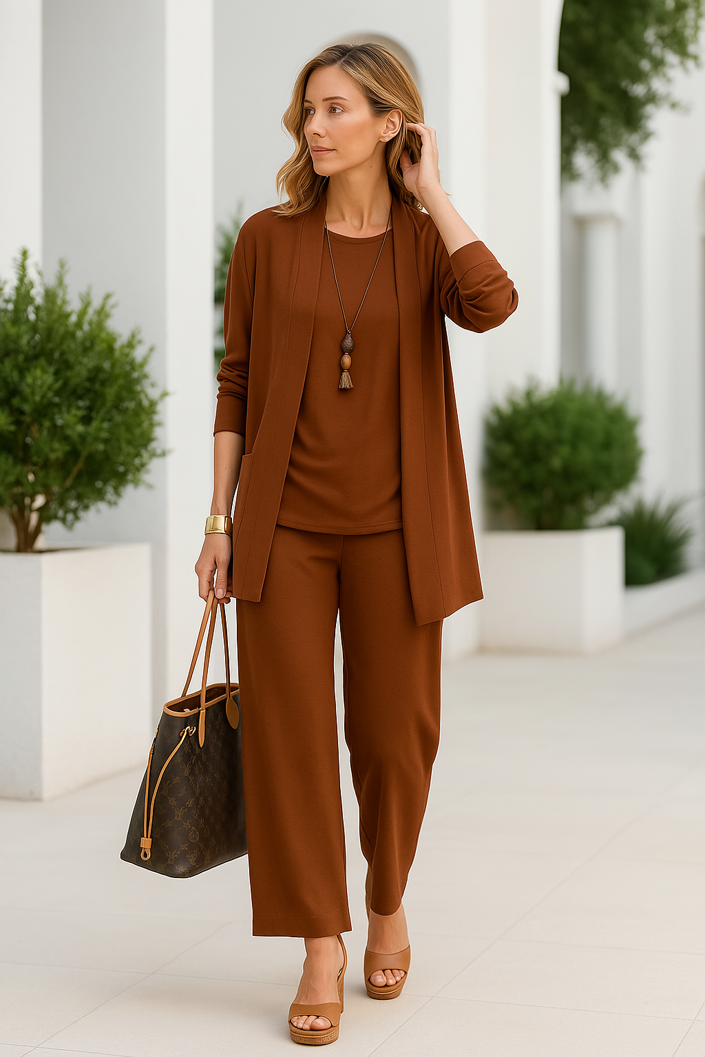 Women's Three-Piece Pant Set Wide-Leg Pants Cardigan Tank Top Office Workwear Business Casual - Victrafia