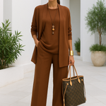 Women's Three-Piece Pant Set Wide-Leg Pants Cardigan Tank Top Office Workwear Business Casual - Victrafia