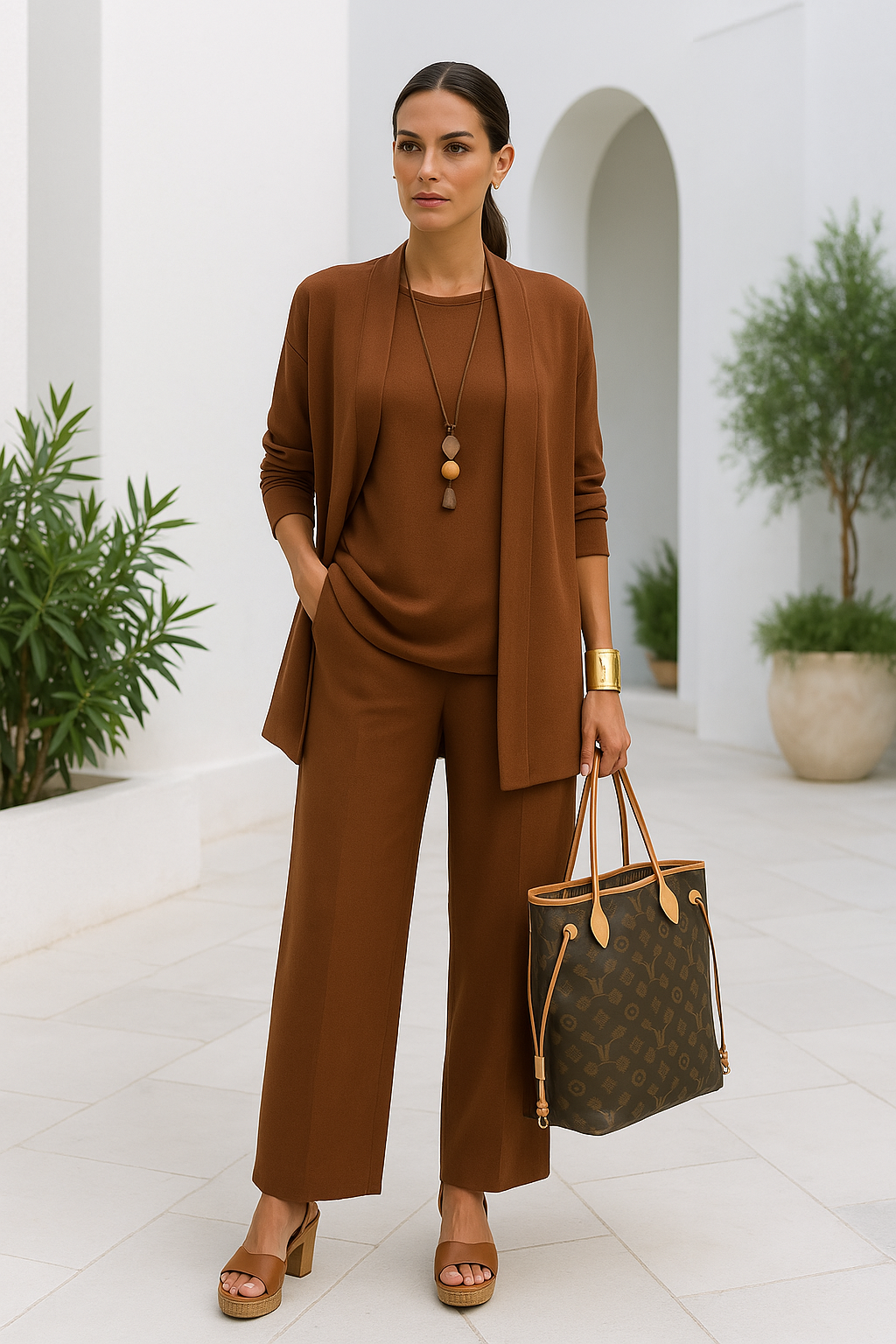 Women's Three-Piece Pant Set Wide-Leg Pants Cardigan Tank Top Office Workwear Business Casual - Victrafia