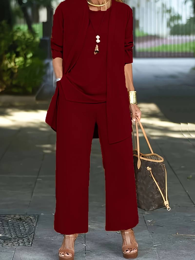 Women's Three-Piece Pant Set Wide-Leg Pants Cardigan Tank Top Office Workwear Business Casual - Victrafia