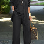 Women's Three-Piece Pant Set Wide-Leg Pants Cardigan Tank Top Office Workwear Business Casual - Victrafia