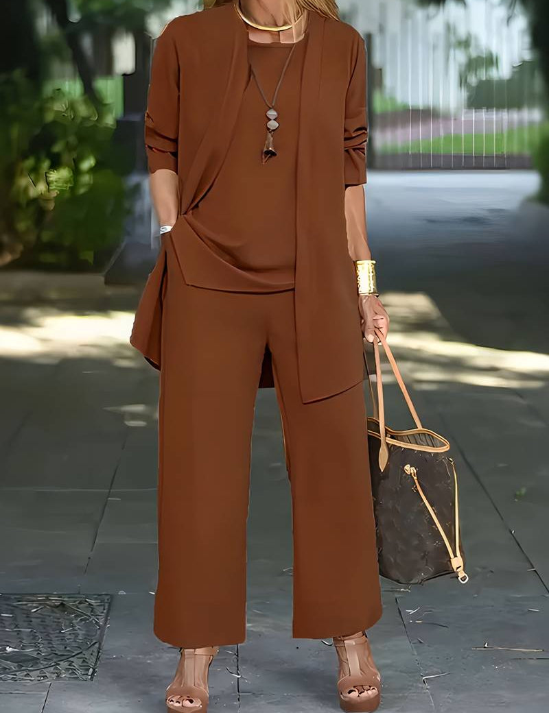 Women's Three-Piece Pant Set Wide-Leg Pants Cardigan Tank Top Office Workwear Business Casual - Victrafia