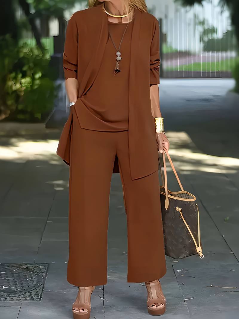 Women's Three-Piece Pant Set Wide-Leg Pants Cardigan Tank Top Office Workwear Business Casual - Victrafia