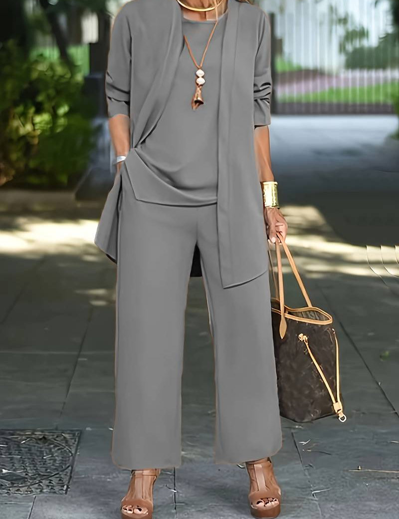Women's Three-Piece Pant Set Wide-Leg Pants Cardigan Tank Top Office Workwear Business Casual - Victrafia