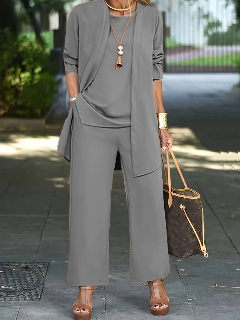 Women's Three-Piece Pant Set Wide-Leg Pants Cardigan Tank Top Office Workwear Business Casual - Victrafia