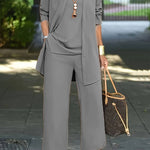 Women's Three-Piece Pant Set Wide-Leg Pants Cardigan Tank Top Office Workwear Business Casual - Victrafia