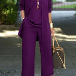 Women's Three-Piece Pant Set Wide-Leg Pants Cardigan Tank Top Office Workwear Business Casual - Victrafia
