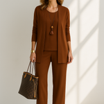 Women's Three-Piece Pant Set Wide-Leg Pants Cardigan Tank Top Office Workwear Business Casual - Victrafia