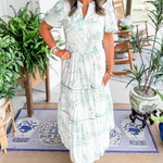 Women's Toile Midi Dress Smocked Waist Tiered Skirt Wedding Guest Garden Party Summer - Victrafia