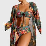 Women's Tropical Print Bikini Set 3-Piece High-Waisted Swimsuit with Cover-Up - Victrafia