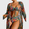 Women's Tropical Print Bikini Set 3-Piece High-Waisted Swimsuit with Cover-Up - Victrafia