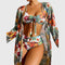 Women's Tropical Print Bikini Set 3-Piece High-Waisted Swimsuit with Cover-Up - Victrafia