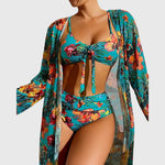 Women's Tropical Print Bikini Set 3-Piece High-Waisted Swimsuit with Cover-Up - Victrafia