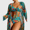 Women's Tropical Print Bikini Set 3-Piece High-Waisted Swimsuit with Cover-Up - Victrafia