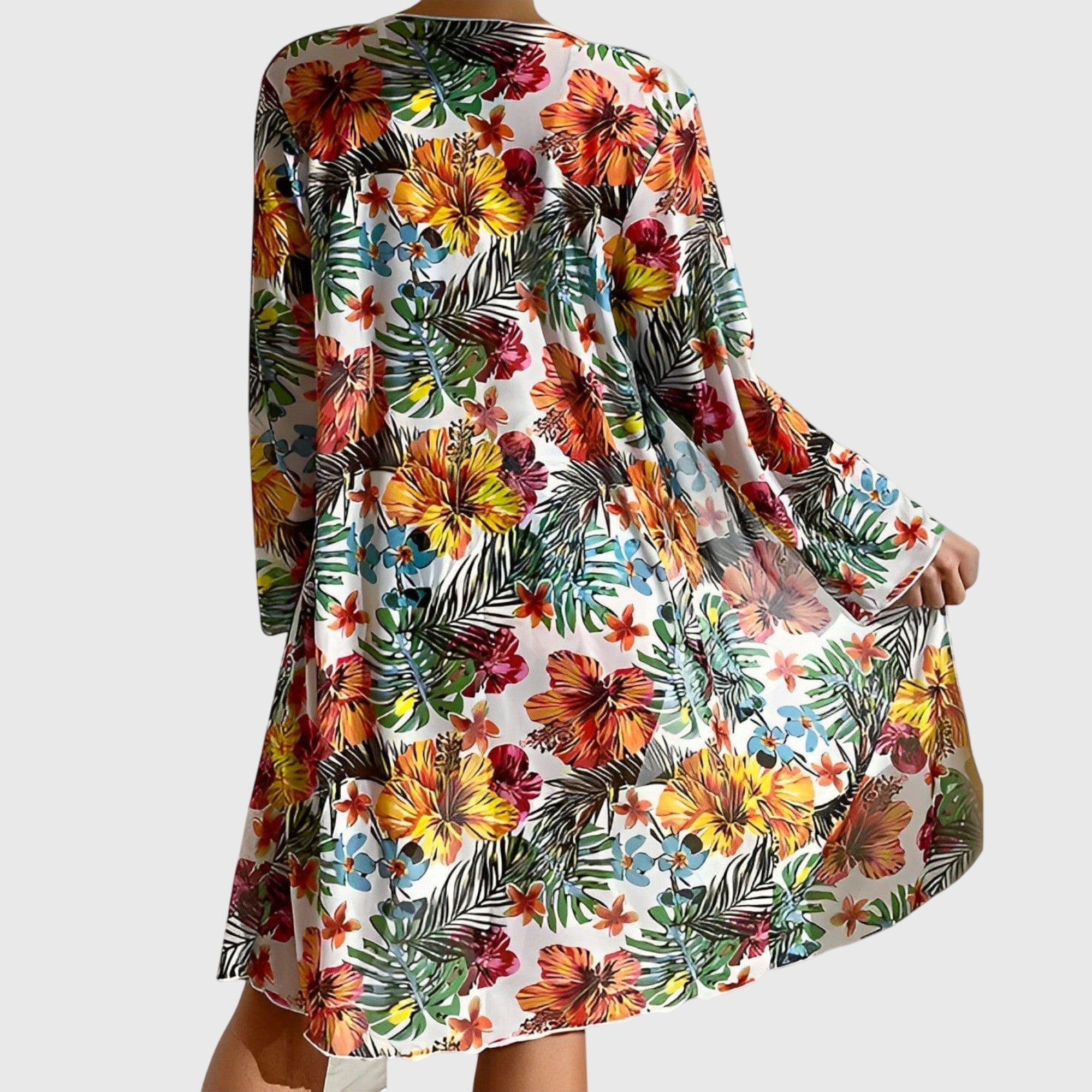 Women's Tropical Print Bikini Set 3-Piece High-Waisted Swimsuit with Cover-Up - Victrafia