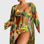 Women's Tropical Print Bikini Set 3-Piece High-Waisted Swimsuit with Cover-Up - Victrafia