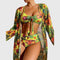 Women's Tropical Print Bikini Set 3-Piece High-Waisted Swimsuit with Cover-Up - Victrafia
