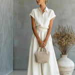 Women's Two-Piece Linen Set Wide-Leg Pants Button-Down Shirt Summer Casual Outfit - Victrafia