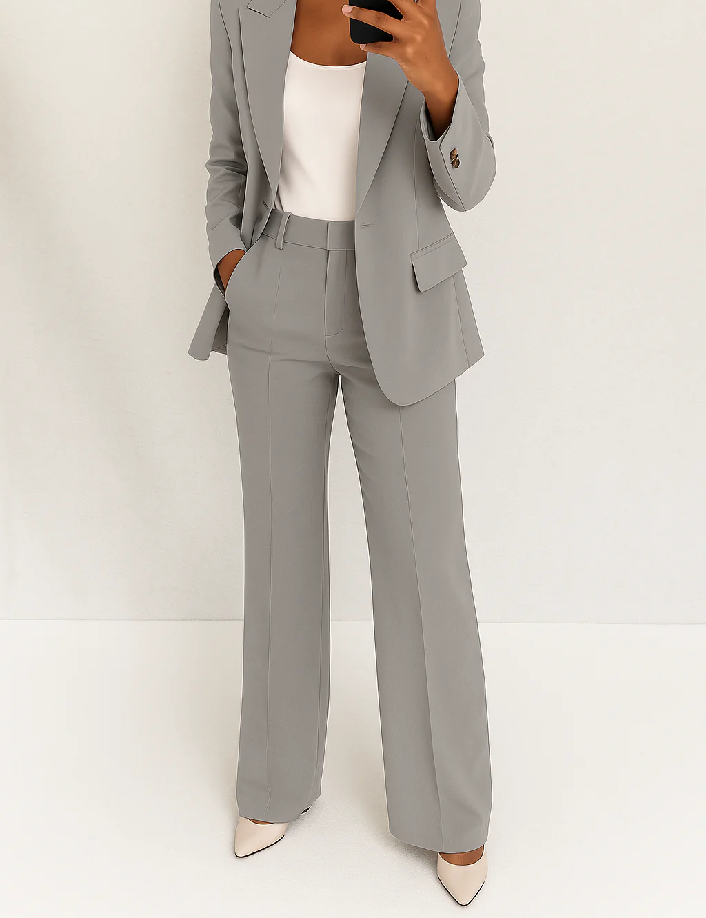 Women's Two-Piece Pant Suit Tailored Blazer Wide-Leg Trousers Office Workwear Business Casual - Victrafia
