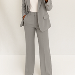 Women's Two-Piece Pant Suit Tailored Blazer Wide-Leg Trousers Office Workwear Business Casual - Victrafia