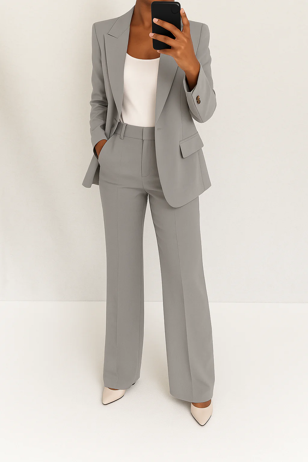 Women's Two-Piece Pant Suit Tailored Blazer Wide-Leg Trousers Office Workwear Business Casual - Victrafia