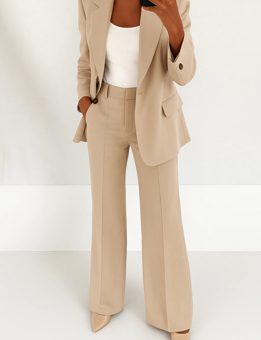 Women's Two-Piece Pant Suit Tailored Blazer Wide-Leg Trousers Office Workwear Business Casual - Victrafia