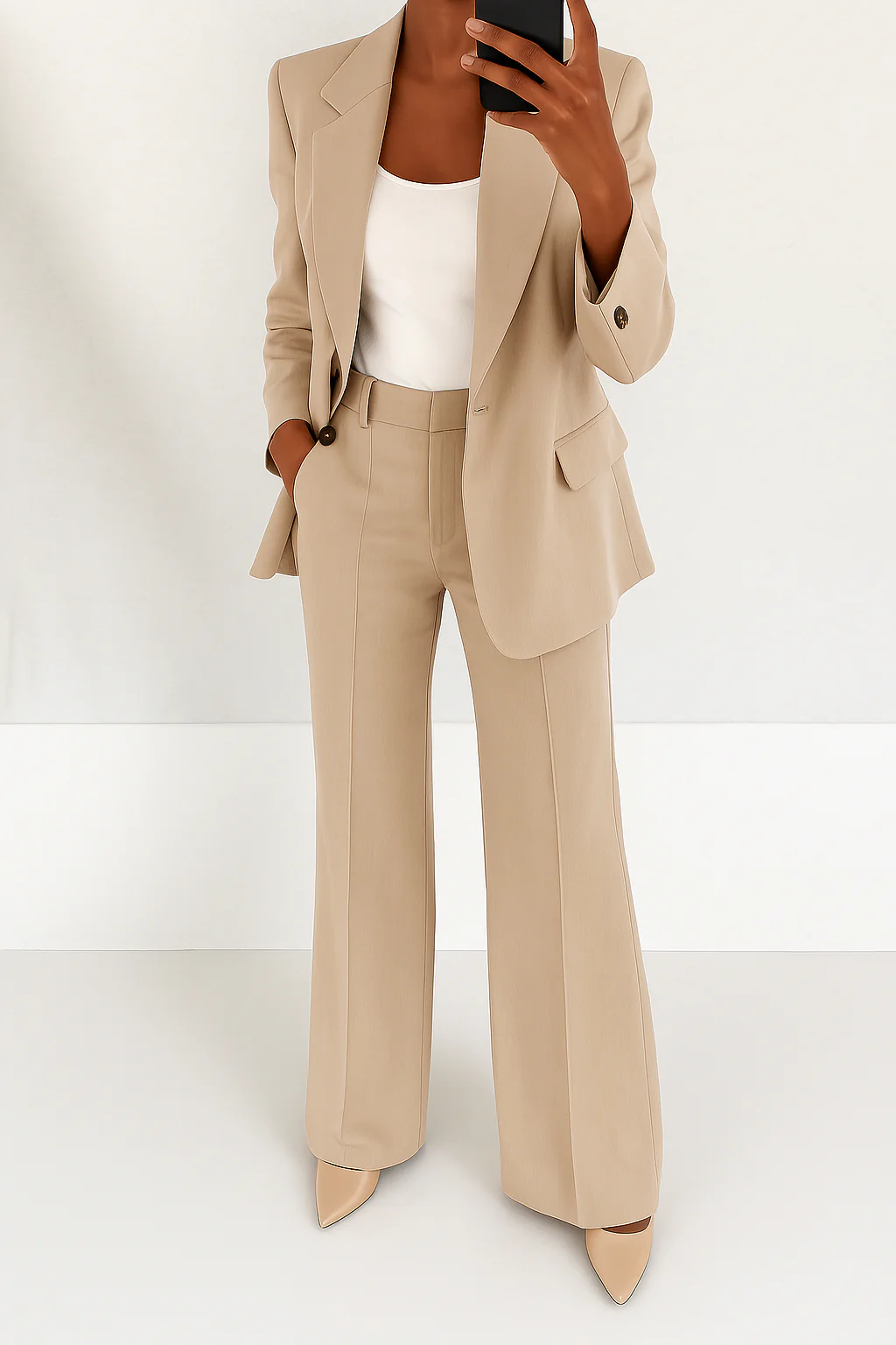 Women's Two-Piece Pant Suit Tailored Blazer Wide-Leg Trousers Office Workwear Business Casual - Victrafia