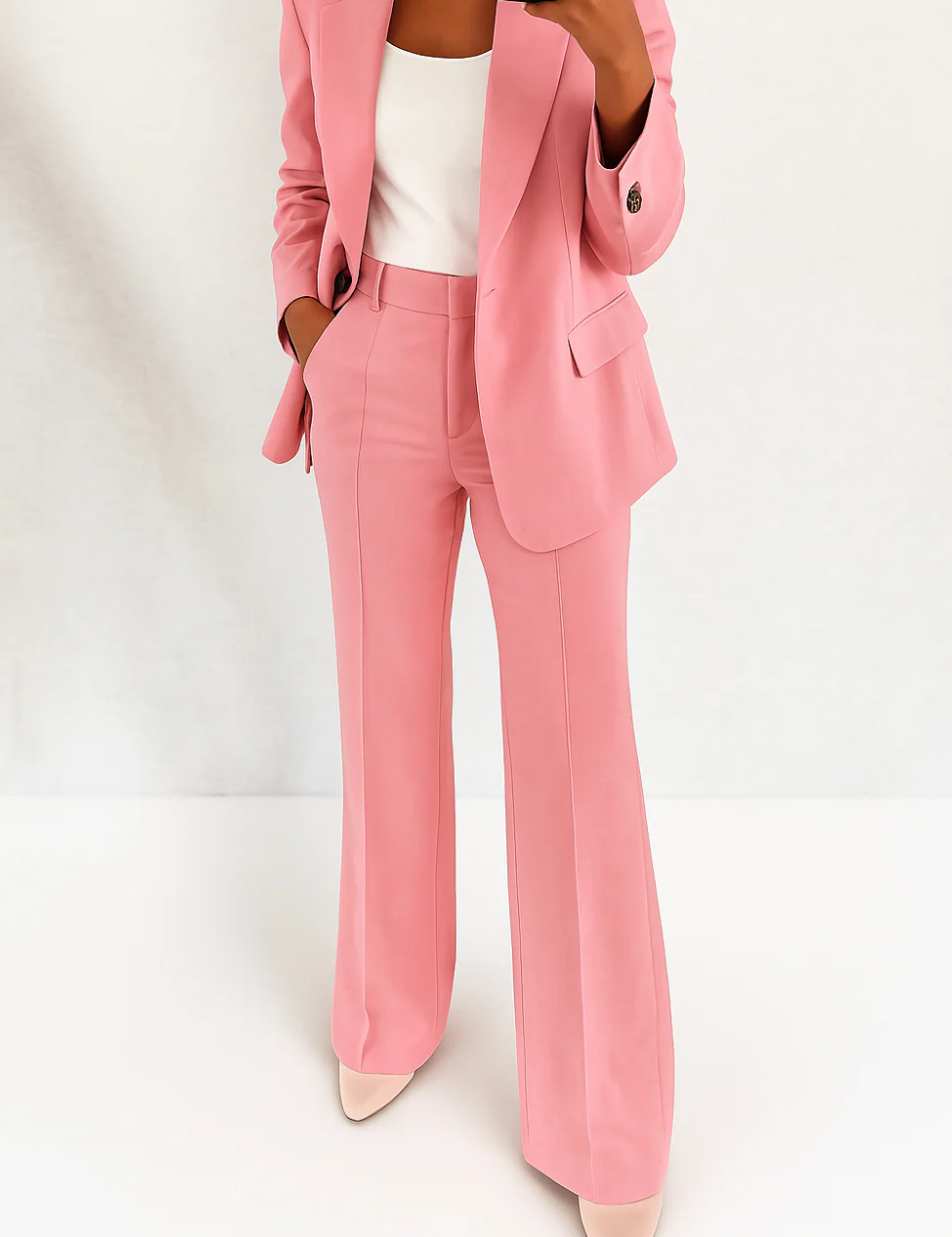 Women's Two-Piece Pant Suit Tailored Blazer Wide-Leg Trousers Office Workwear Business Casual - Victrafia