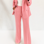 Women's Two-Piece Pant Suit Tailored Blazer Wide-Leg Trousers Office Workwear Business Casual - Victrafia