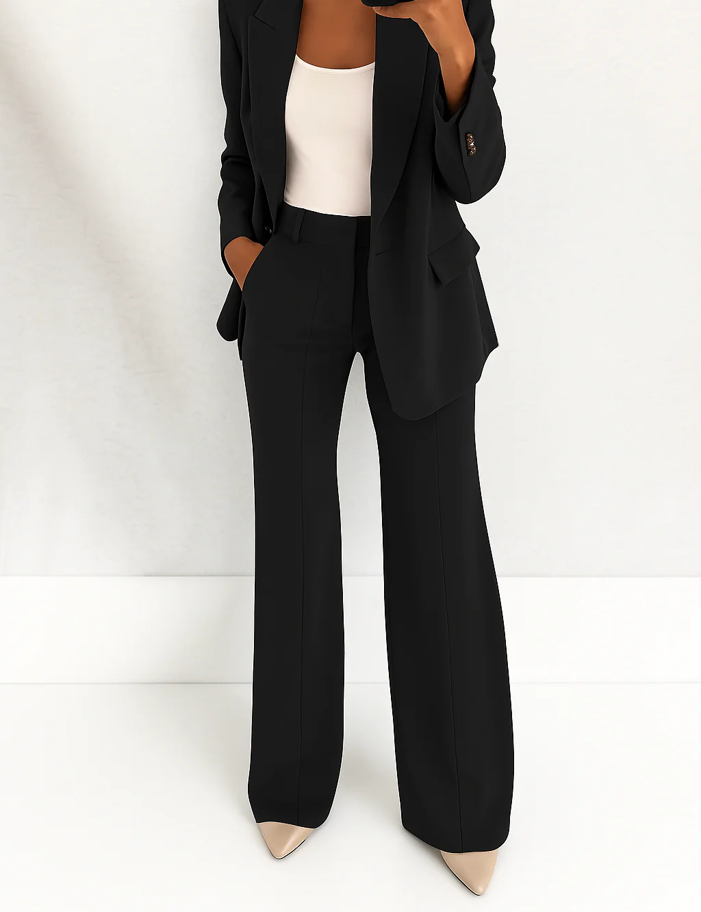 Women's Two-Piece Pant Suit Tailored Blazer Wide-Leg Trousers Office Workwear Business Casual - Victrafia