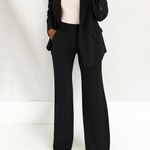 Women's Two-Piece Pant Suit Tailored Blazer Wide-Leg Trousers Office Workwear Business Casual - Victrafia