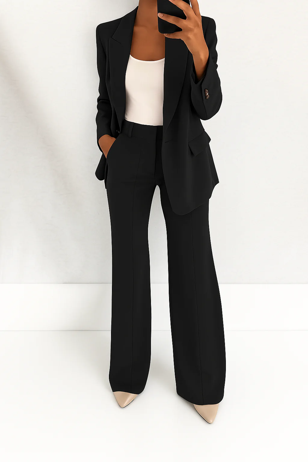 Women's Two-Piece Pant Suit Tailored Blazer Wide-Leg Trousers Office Workwear Business Casual - Victrafia