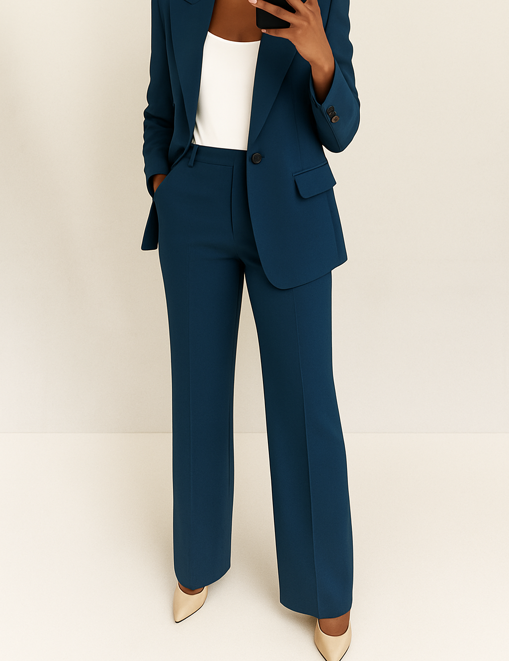 Women's Two-Piece Pant Suit Tailored Blazer Wide-Leg Trousers Office Workwear Business Casual - Victrafia