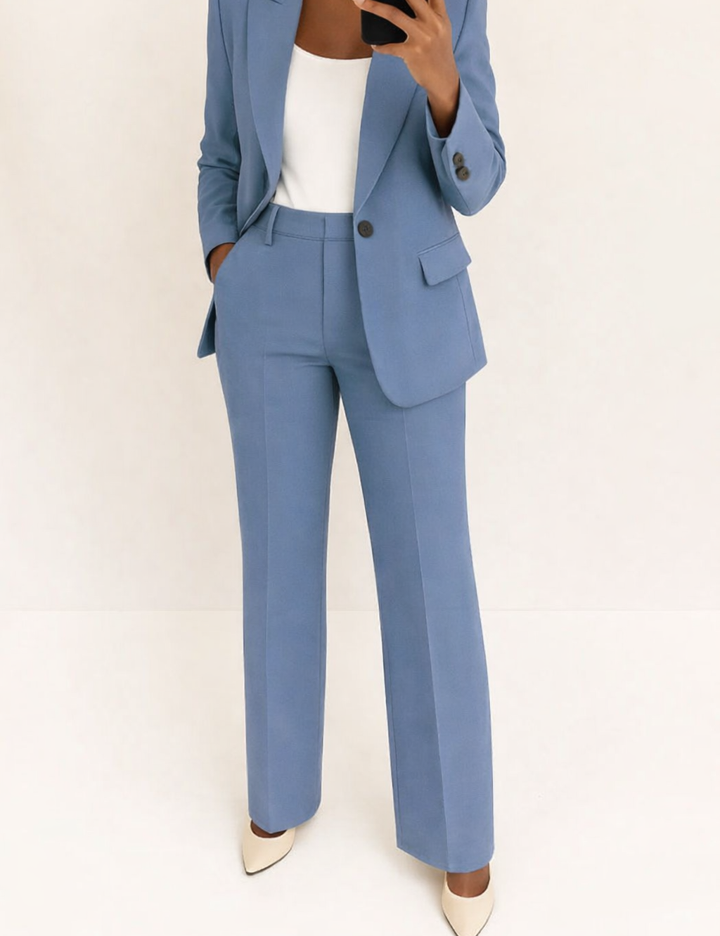 Women's Two-Piece Pant Suit Tailored Blazer Wide-Leg Trousers Office Workwear Business Casual - Victrafia