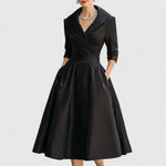 Women's V-Neck Midi Dress A-Line 3/4 Sleeve Wedding Guest Cocktail Party Dress with Pockets - Victrafia