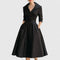Women's V-Neck Midi Dress A-Line 3/4 Sleeve Wedding Guest Cocktail Party Dress with Pockets - Victrafia