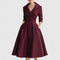 Women's V-Neck Midi Dress A-Line 3/4 Sleeve Wedding Guest Cocktail Party Dress with Pockets - Victrafia