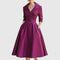 Women's V-Neck Midi Dress A-Line 3/4 Sleeve Wedding Guest Cocktail Party Dress with Pockets - Victrafia