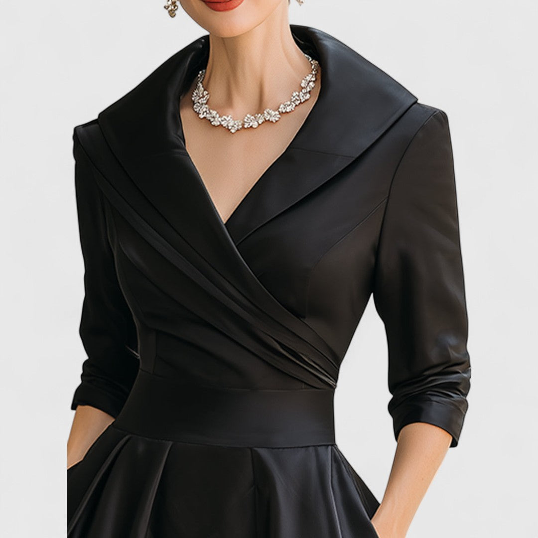 Women's V-Neck Midi Dress A-Line 3/4 Sleeve Wedding Guest Cocktail Party Dress with Pockets - Victrafia