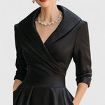 Women's V-Neck Midi Dress A-Line 3/4 Sleeve Wedding Guest Cocktail Party Dress with Pockets - Victrafia
