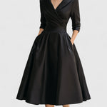 Women's V-Neck Midi Dress A-Line 3/4 Sleeve Wedding Guest Cocktail Party Dress with Pockets - Victrafia
