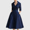 Women's V-Neck Midi Dress A-Line 3/4 Sleeve Wedding Guest Cocktail Party Dress with Pockets - Victrafia