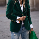 Women's Velvet Blazer Structured Shoulders Slim Fit Gold-Tone Buttons Office Workwear - Victrafia