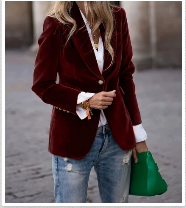 Women's Velvet Blazer Structured Shoulders Slim Fit Gold-Tone Buttons Office Workwear - Victrafia